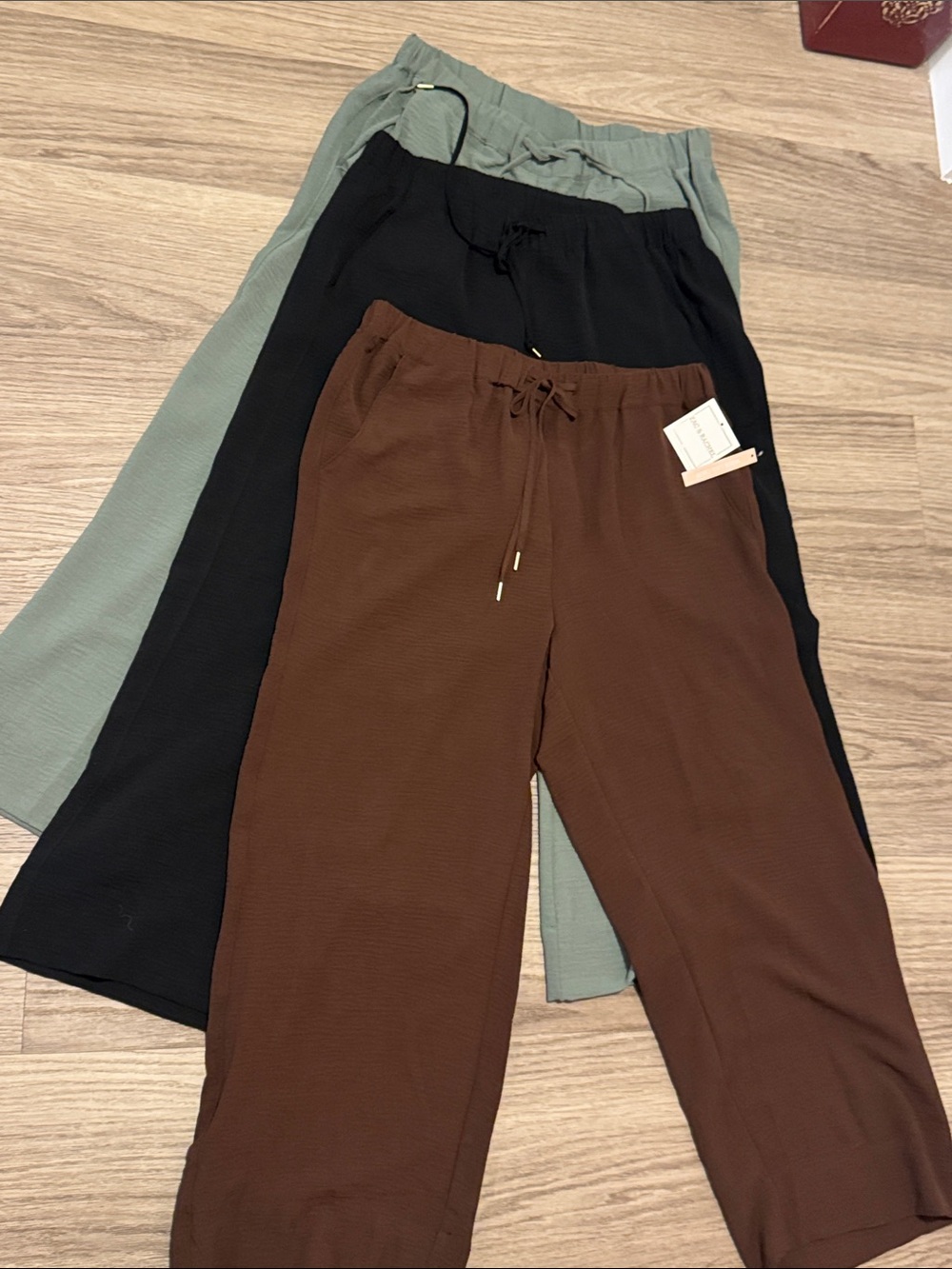 Zac & Rachel Wide-Leg Drawstring Pants - Brown, Black, Sage